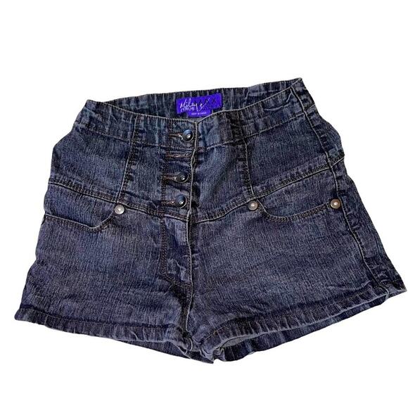 Miley Cyrus Max Azria High Waisted Shorts light washed black denim jean shorts - Picture 1 of 4